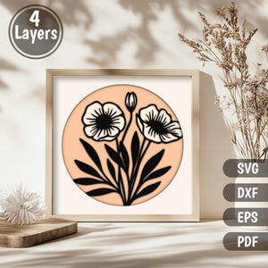Flowers 3D Shadow Box, Layered Svg files for Cricut & CNC, Multilayer paper craft design, DIY Home decor