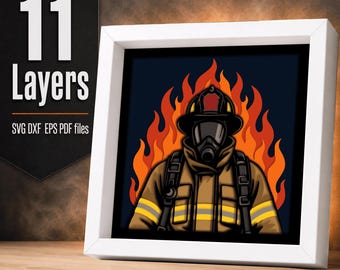 Firefighter Shadow Box SVG, Fireman Layered Paper Cut, First Responder Gift
