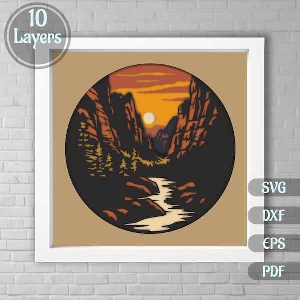 3D Canyon SVG for Cricut, 3D Shadow box Templates Svg, layered paper art, laser cut files, 3d wall art, Svg cricut project, digital download