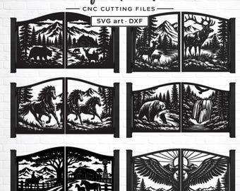 Wildtier Tor Panels SVG DXF | CNC-Plasma-Laserschnitt-Dateien | Bär Pferd Hirsch Adler Fence & Gate Designs