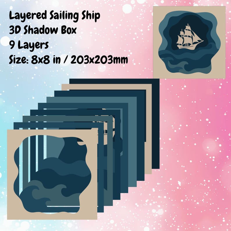 Sailing Ship 3D Shadow Box Template – Layered Svg Dxf Eps Pdf, Ocean ...