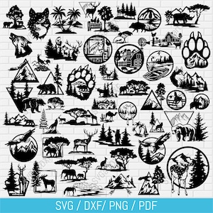 Scènes de la faune Dxf pour découpe laser et plasma, fichiers Svg pour cricut, glowforge, silhouette, gravure de dessins cnc, décoration murale bricolage