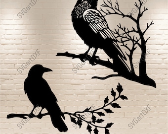 Raven svg, raven cut files, raven silhouette, Dxf files for Laser cut, Svg files for Cricut, birds svg files, cnc files for wood