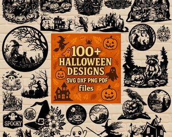 Halloween SVG DXF Bundle – 100+ Spooky Cut Files for Cricut, Silhouette, Glowforge, CNC | Pumpkins, Ghosts, Witches | Png Pdf Included