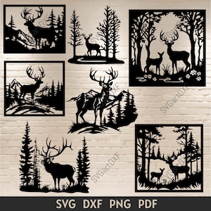 Wildtier-Svg, Hirschszenen-Dxf für Laserschnitt, Hirsch-Svg für Cricut, Panels-Dxf für Plasmaschneiden, Hirsch-Clipart, Dxf für Cnc-Metallschneiden