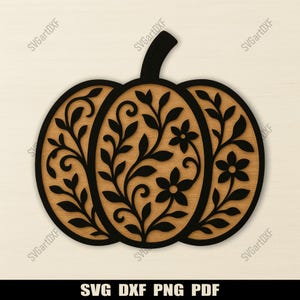 Layered Pumpkin Svg Dxf Pdf – Blommig höstmandala pumpa för laserskärning, CNC, Glowforge, Cricut höstdekor, digital nedladdning