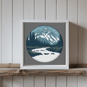 Unique Mountains 3D Shadow Box Craft Template, Layered SVG for Cricut Silhouette, DXF for Laser Cut, Papercut DIY Home Decor