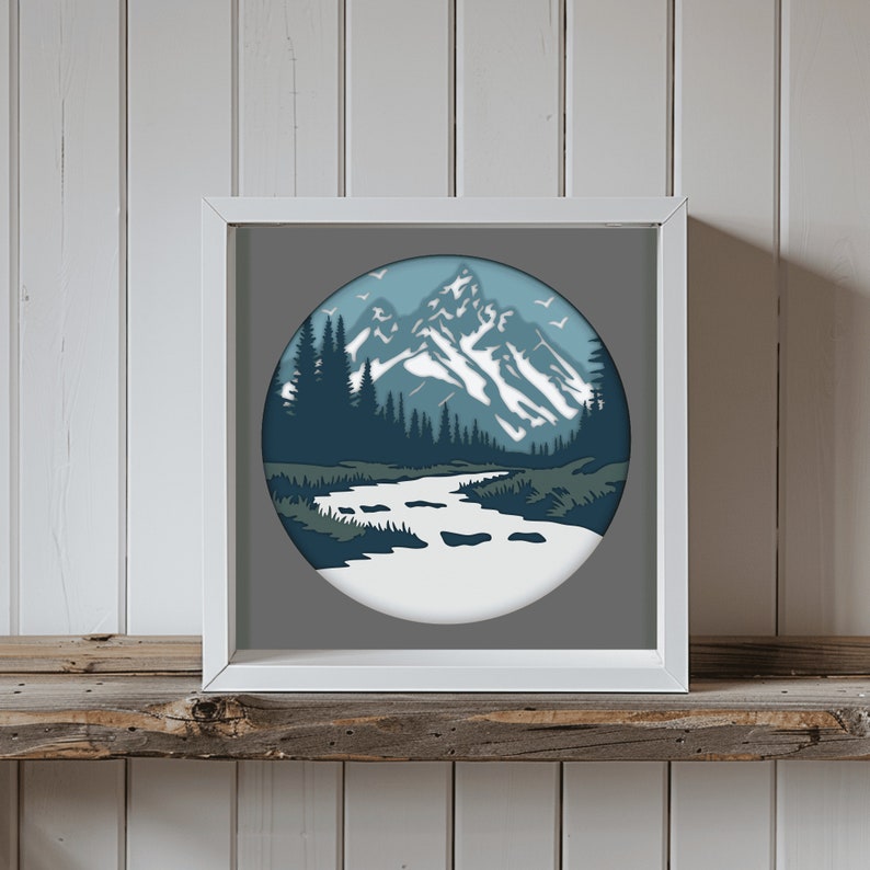 Unique Mountains 3D Shadow Box Craft Template, Layered SVG for Cricut Silhouette, DXF for Laser Cut, Papercut DIY Home Decor