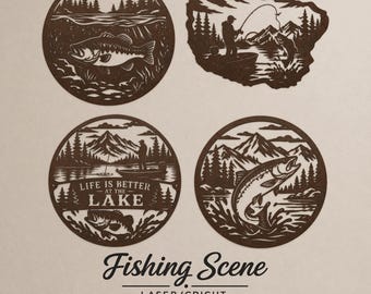 Fischen See SVG für CNC Laser Plasmen | Bass Fisch DXF-Dateien | Rustikale Hüttenwandkunst | Cricut Silhouette