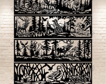 Wildlife DXF Art Panels for Laser Cutting, Plasma CNC Metal Cutting, Gate Art Designs, Home Decor DIY, Download Svg files
