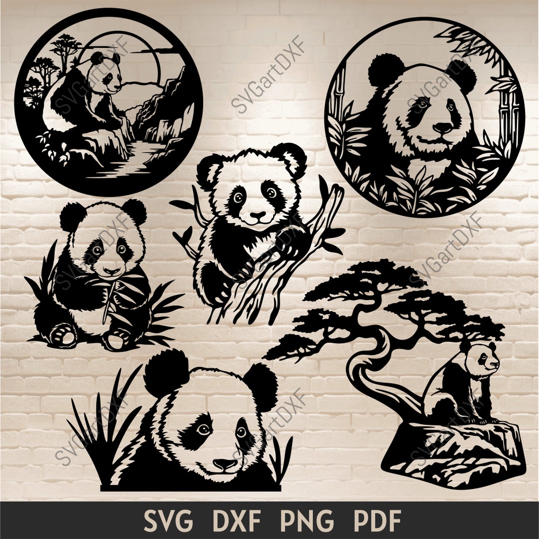 Panda Scenes Svg, Panda Cut Files for Cricut, Panda Dxf for Laser Cut ...