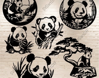Panda scenes Svg, Panda cut files for Cricut, Panda dxf for laser cut, nature scene dxf for plasma, dxf for cnc cutting, animals svg files