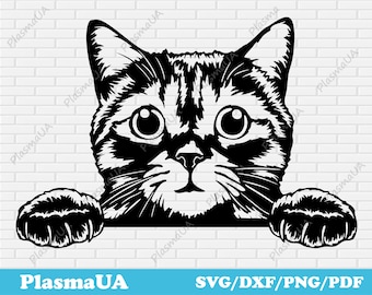 Peeking cat svg cut files, Peeking pets svg, cat for cricut, cat dxf for laser, animal dxf files, Pet portrait, t-shirt graphics, Laser cut