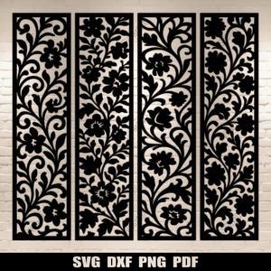 Floral Vertikale Panel DXF-Dateien | Dekorativer Bildschirm für CNC-Plasma- & Laserschneiden, Metallkunstwerk Digitaler Download