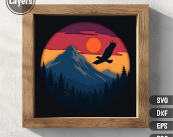 Mountains Sunset 3D Layered SVG Design | Multilayer Shadow Box for Cricut & Paper Cut Art | Digital Download