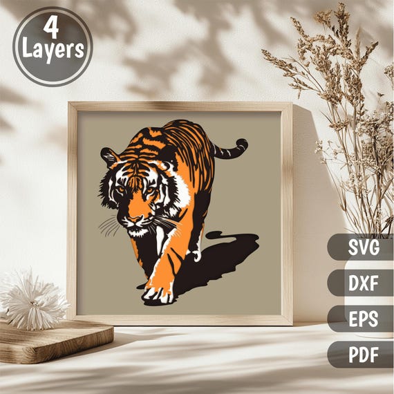 3D Layered Tiger Svg Dxf files, Cricut & CNC Laser Projects, Multilayer Paper craft Design, DIY Shadow Box