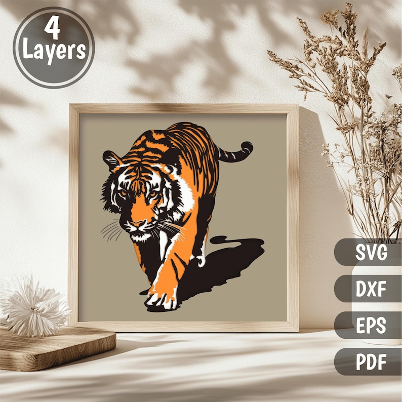 3D Layered Tiger SVG DXF Files for Cricut and CNC Laser Projects