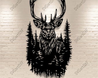 Reh im Wald SVG für Cricut, Silhouette-Projekte, männliches Reh DXF für CNC Laser- und Plasmenschneiden, Sublimationsdesign, Vinylschnittdateien