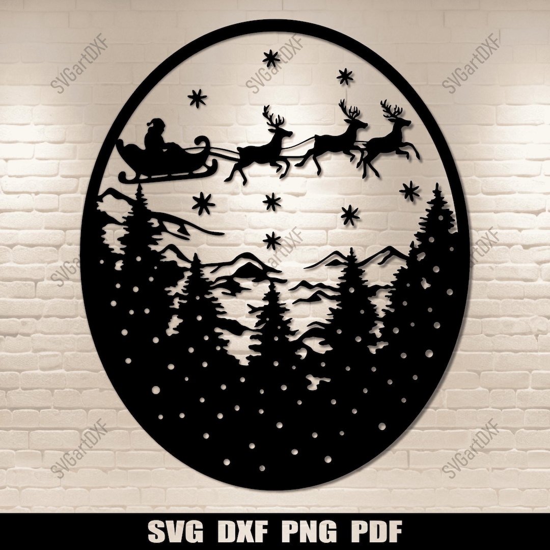 Christmas Scene Svg, Santa Sleigh Svg for Cricut, Winter Forest Png ...