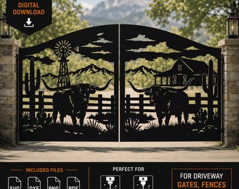 Western Ranch Gate SVG, Farm Fence Panel DXF, Laser Cut CNC Design, Metal Driveway Files