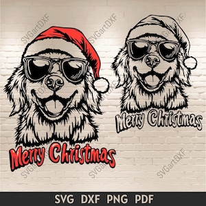 Golden Retriever Christmas SVG, Cricut e Silhouette Cut Files, Design de camiseta, PNG para sublimação, Vetor para gravação a laser