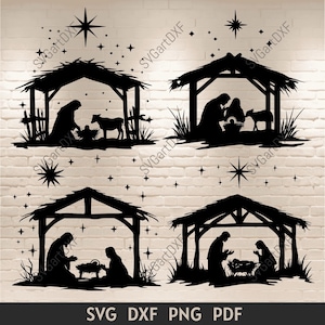 Scena Narodzenia SVG, Clipart Bożonarodzeniowy, Sylwetka Narodzenia, Pliki Cricut Cut, DXF dla CNC Laser, Natychmiastowe pobieranie cyfrowe