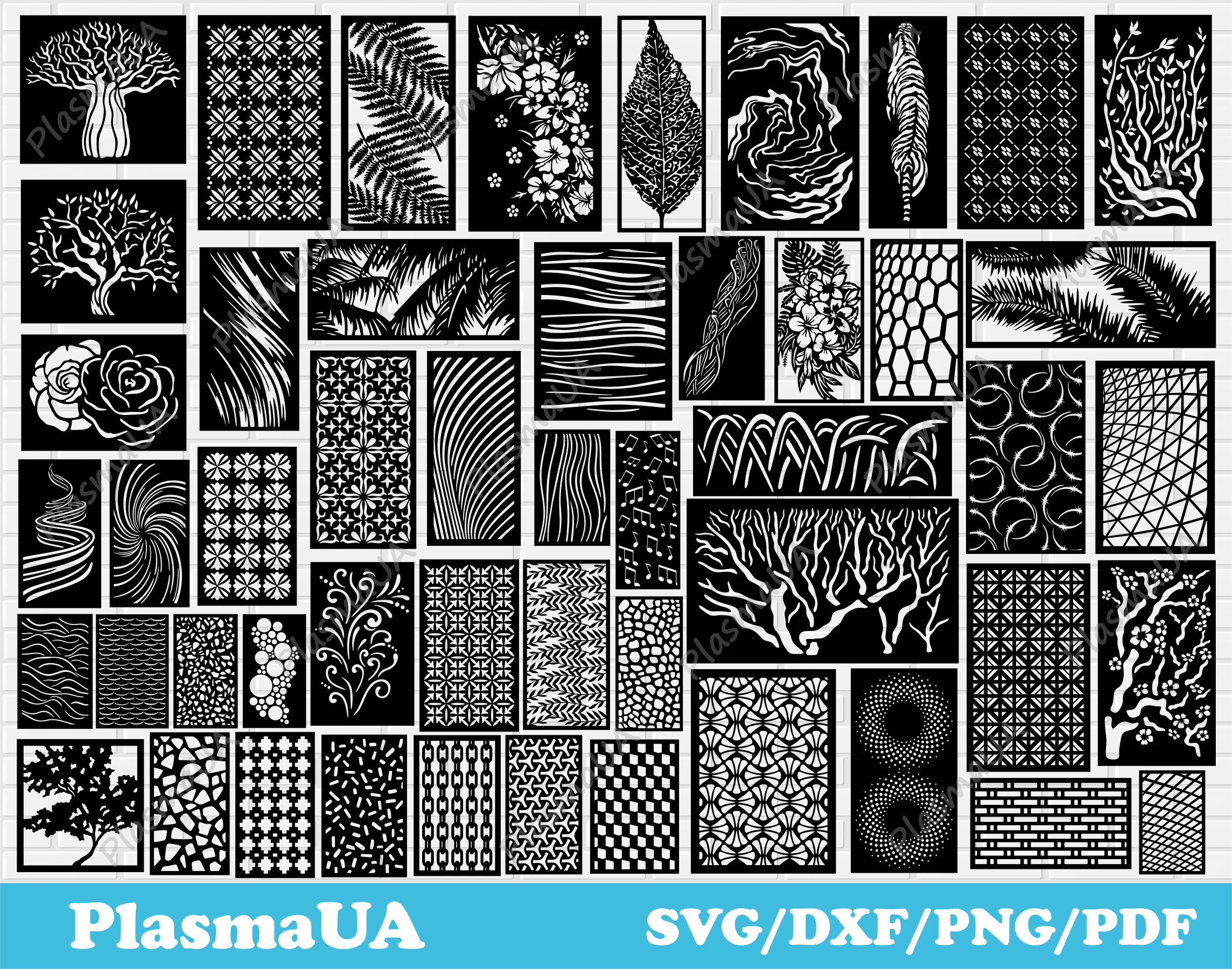 Paquete de 50 diseños de paneles SVG, DXF, PNG y PDF: archivos de corte por  plasma y láser CNC, arte mural y decoración del hogar (conjunto DXF), image size:2288x1800