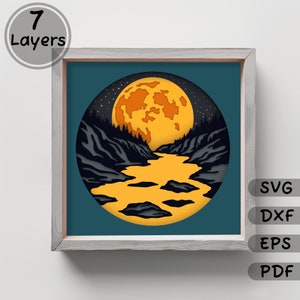 3D Layered Night Moon Shadow Box, Kunst für Cricut, Dxf für Silhouette, Wohnkultur DIY, Papierschnitt-Vorlage, Multilayer-Schnittdateien