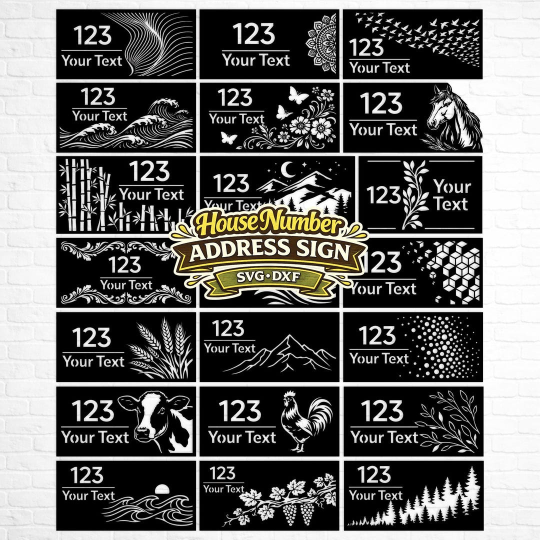 Address Sign SVG DXF Bundle, House Number Signs for CNC Plasma Laser ...