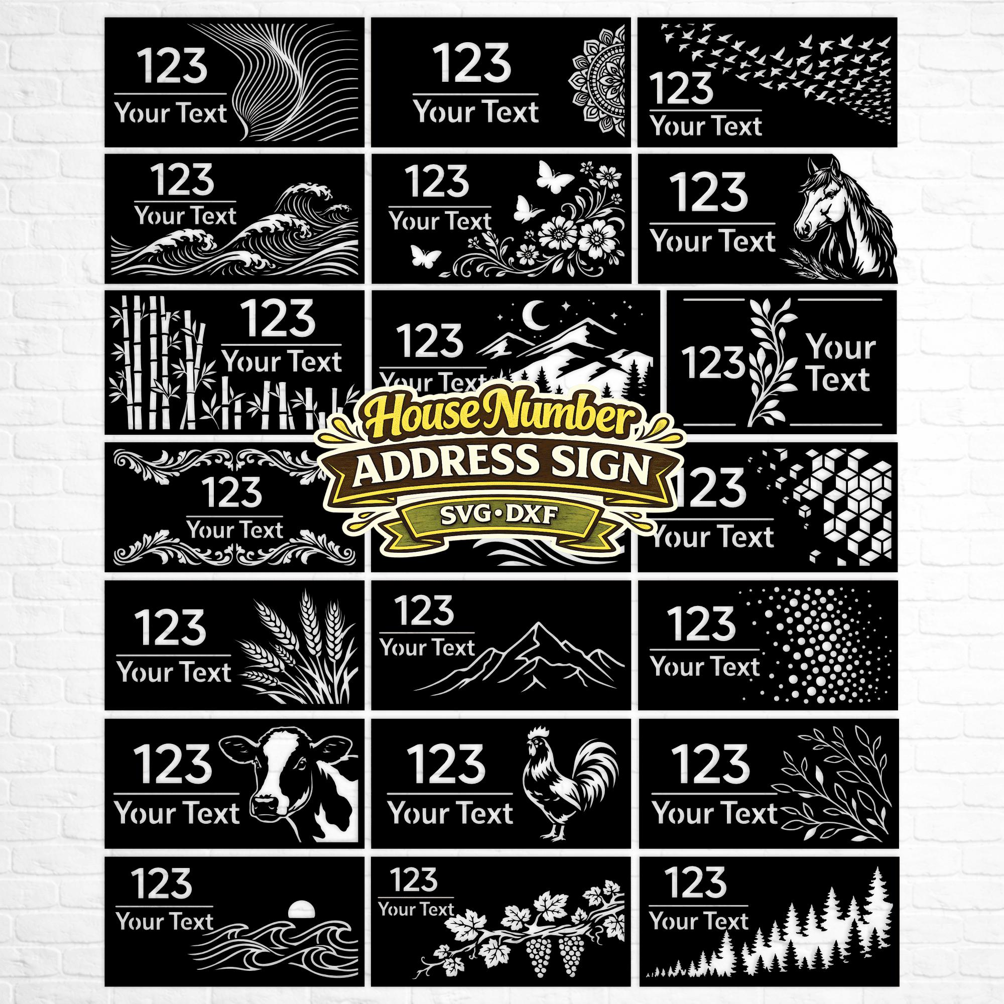 Address Sign SVG DXF Bundle, House Number Signs for CNC Plasma Laser ...
