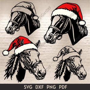 Chevaux de Noël SVG, Svg bonnet de Noel coupé fichiers pour Cricut, Silhouette cheval, Clipart animaux de Noël, vacances chemise Svg, téléchargement numérique