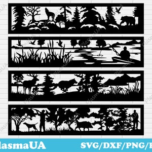 Panneaux animaliers dxf pour laser, panneaux animaux pour découpe plasma, svg pour laser, décor forêt dxf, scène de pêche dxf, dxf de chasse, anneau de foyer