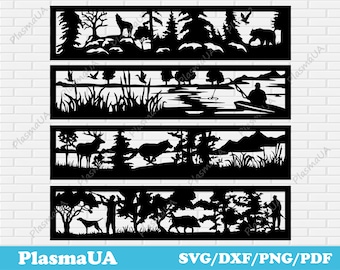 Wildlife panels dxf for laser, animals panels for plasma cut, svg for laser, forest decor dxf, fishing scene dxf, hunting dxf, Fire Pit ring
