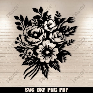 Ramo de flores Svg, archivos de corte para Cricut y Glowforge, Dxf para CNC, diseño de corte por láser, diseño de sublimación de camisetas