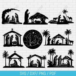 Sylwetki scen Narodzenia, pliki svg Narodzenia, sceny Narodzenia dxf, Boże Narodzenie szopka svg, Oh Holy Night Svg, pliki DXF do cięcia laserowego