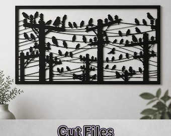 Birds on Power Lines SVG DXF, Metal Wall Art Laser Cut File, CNC Plasma Cutting