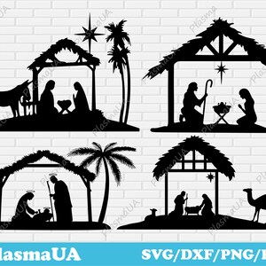 Crèche de Noël personnalisable SVG, fichier de coupe Noël pour Cricut, Silhouette DXF, conception joyeux Noël