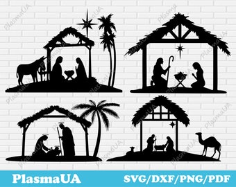 Customizable Nativity Scene SVG, Christmas Cut File for Cricut, DXF for Silhouette, Merry Christmas Design