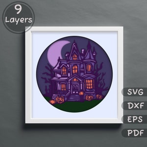 Halloween Shadow Box Svg, Haunted House Svg for cricut machine, Halloween 3d layered svg, 3D PaperCut, Halloween Multilayer svg, Silhouette