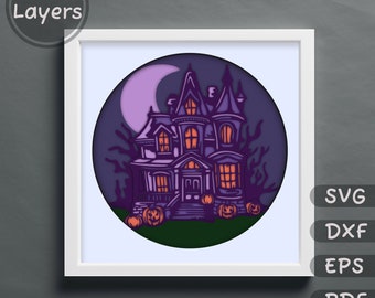 Halloween Shadow Box Svg, Haunted House Svg for cricut machine, Halloween 3d layered svg, 3D PaperCut, Halloween Multilayer svg, Silhouette