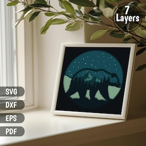 Bear Mountains Layered SVG Design | 3D Shadow Box Template for Cricut & Glowforge | DXF for CNC, Papercut | Multilayer Digital Download