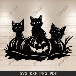 Halloween kat gluren SVG voor Cricut, Funny Cat DXF voor laser- en plasmagesneden, Spooky Pumpkins PNG, T-shirtontwerp sublimatie