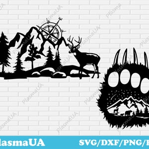 Hirsch Szene dxf geschnitten Datei für cnc Laser, Bär Pfote svg Kunst Dateien für Cricut, dxf Dateien für Plasma, Metall schneiden Dateien, wilde Tiere dxf