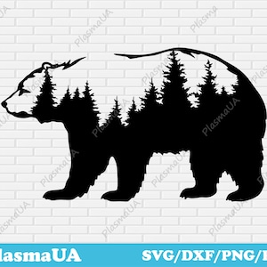 Plik dxf niedźwiedzia, plik do cięcia wektorowego, sylwetka niedźwiedzia, plik do cięcia laserowego, plik do cięcia svg, sylwetka zwierzęcia, pliki do cięcia cricut, plik do cięcia lasu