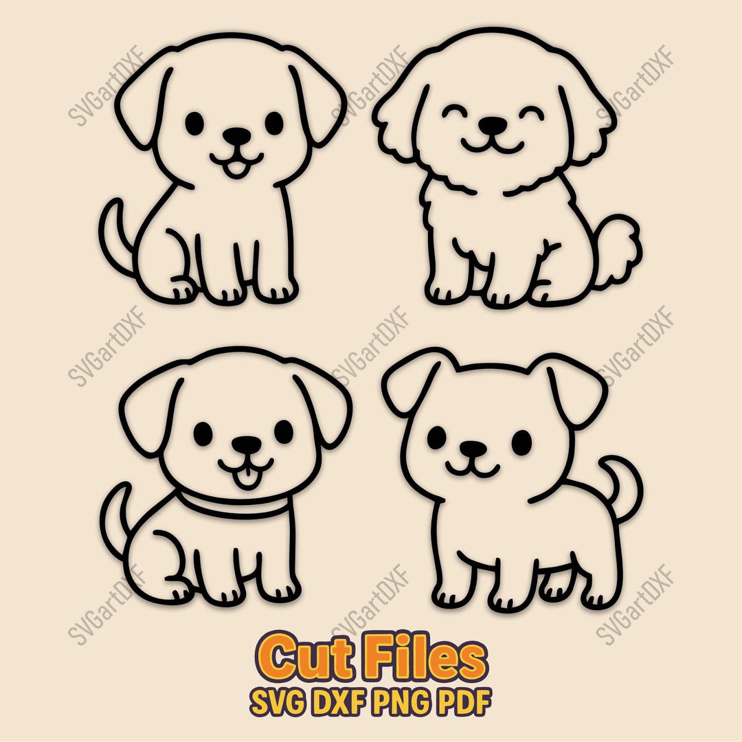 Cute Puppy SVG DXF – Kawaii Dog Cut Files for Cricut, Silhouette, Laser ...