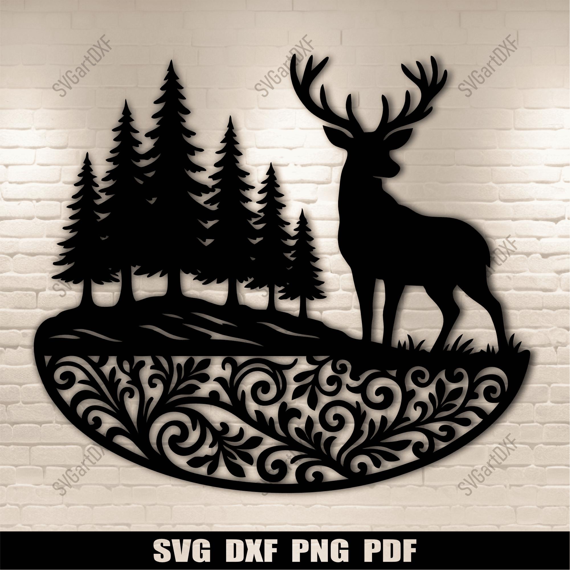 Deer in Forest DXF File | Laser Cut Wildlife Scene With Floral