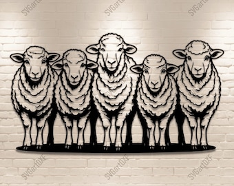 Sheep Svg Dxf Png Pdf Cutting files – Farm Animal Design with Five Sheep for Cricut, Silhouette, Glowforge, Laser Cut and Sublimation Print