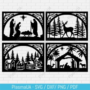 Svg de Noël, crèche dxf pour laser, fichiers découpés de Noël, décoration bois de Noël, pochoir de Noël, renne de Noël, Noël vintage