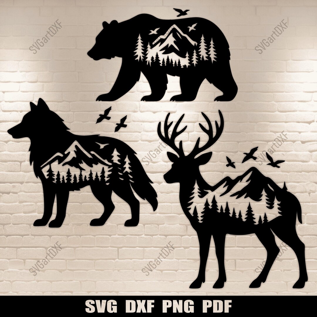 Wild Animals CNC Designs – Deer, Bear, Wolf DXF Files | Nature SVG for ...