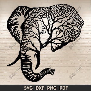 Olifant boom dxf-bestand, olifant Svg-snijbestanden voor Cricut, dxf voor cnc lasergesneden, plasmagesneden bestanden, muur decor dxf, dieren svg
